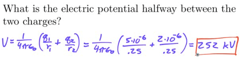 What is the electric potential halfway between the two charges? Z
 .10 .ZS sa kv 